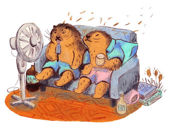 anthro beverage blue_bottomwear blue_clothing blue_shirt blue_shorts blue_sofa blue_topwear book bottle bottomwear brown_body brown_fur clothed clothing container duo eating eating_food electric_fan eyes_closed fur furniture holding_beverage holding_glass holding_object hot_weather licking licking_popsicle loose_fur male on_sofa open_clothing open_shirt open_topwear oscillating_fan pink_bottomwear pink_clothing pink_shorts pink_tongue rotary_fan shedding_fur shirt shorts shorts_only sitting sitting_on_sofa sofa tongue tongue_out topless topwear whiskers osier_forest ground_squirrel mammal marmot rodent sciurid 2023 hi_res shaded