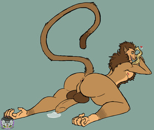 5_toes anthro anus ass_up backsack balls biped blonde_hair bodily_fluids body_hair brown_balls brown_body brown_fur brown_hair butt erection feet fingers foreskin fur genital_fluids genitals hair hand_behind_head hand_on_belly happy_trail humanoid_genitalia humanoid_penis inviting long_foreskin long_hair looking_at_viewer looking_back lying male multicolored_hair nipples nude penis penis_backwards perineum plantigrade pose precum presenting presenting_hindquarters presenting_penis pubes raised_tail seductive sleeping smile solo tail tail_anus tan_penis toes tongue tongue_out unretracted_foreskin angry_koala soji_(3wafers) haplorhine mammal monkey primate absurd_res hi_res portrait