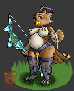 alternative_fashion anthro beak bow_(weapon) breasts broken_condom brown_body brown_feathers clothing collar condom feathers female goth grey_talons halo lingerie looking_at_viewer panties penetrable_sex_toy plushie pregnant ranged_weapon sex_toy sexual_barrier_device skull_accessory solo underwear weapon yellow_beak yellow_eyes yellow_genitals t3ddyb3ar atlyss animate_inanimate avian byrdle_(atlyss) living_plushie hi_res