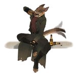 anthro bottle clothed clothing coat container digitigrade fingerless_gloves footwear gloves handwear heterochromia male rattle_(anatomy) simple_background sitting solo tail tail_motion tailwag toeless_footwear topwear white_background hitmore fallout microsoft night_stalker_(fallout) 1:1 2019 hi_res