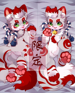 4_toes anthro bedding bedding_background bell bell_collar big_eyes biped claws collar cute_fangs dakimakura digitigrade fangs feet front_view fur green_eyes grey_body grey_fur hindpaw kemono looking_at_viewer looking_back looking_back_at_viewer lying male multicolored_body multicolored_fur on_back on_front pawpads paws pink_pawpads rear_view red_body red_fur slim_anthro slim_male solo teeth toe_claws toes white_body white_fur hlg7777 rugin canid canine fox mammal 2020 cel_shading dakimakura_design digital_drawing_(artwork) digital_media_(artwork) shaded