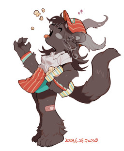 anthro apron bandage barefoot clothing collared_shirt eyelashes eyes_closed feet female food fur grey_body grey_fur grey_hair hair hat headgear headwear leg_tuft musical_note musical_symbol open_mouth pattern_apron pattern_clothing pattern_hat pattern_headgear pattern_headwear popcorn popcorn_bucket red_clothing red_hat red_headwear sharp_teeth shirt simple_background solo striped_apron striped_clothing striped_hat striped_headgear striped_headwear stripes symbol tail teeth tongue tongue_out topwear tuft waist_apron whiskers white_background white_clothing white_shirt white_topwear wristband sanjiro dasyurid dasyuromorph mammal marsupial tasmanian_devil 2024 hi_res