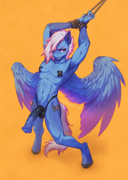 abs angry animal_genitalia animal_penis anthro balls bound clothed clothing crotch_tuft cutie_mark equine_genitalia equine_penis erection feathered_wings feathers fingers freckled_ears freckled_face freckled_hips freckled_legs freckled_thighs freckles fur genitals hair hair_over_eyes hands_tied hooves jockstrap looking_at_viewer male navel nipple_tape pasties pecs penis rope simple_background soft_abs solo standing tail tape topless topless_anthro topless_male tuft underwear wings hauringu hasbro my_little_pony mythology equid equine mammal mythological_creature mythological_equine pegasus 2026 digital_media_(artwork) hi_res