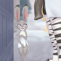 animal_genitalia animal_penis anthro balls buckteeth duo equine_genitalia equine_penis faceless_character faceless_male female flaccid flat_chested genitals half-closed_eyes larger_male locker locker_room long_ears male masturbation narrowed_eyes open_mouth penis purple_eyes size_difference smaller_female smile stripes teeth towel vaginal vaginal_masturbation vulva crashairrig disney zootopia judy_hopps equid equine lagomorph leporid mammal rabbit zebra 1:1 2016 hi_res lol_comments
