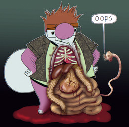aloha_shirt ambiguous_gender anthro arm_hair big_nose black_lips blood blood_on_clothing blood_on_foot blood_on_ground blood_puddle bodily_fluids body_hair bone brown_clothing brown_eyebrows brown_hair brown_shirt brown_topwear clothed clothing collared_shirt dialogue disappointed dress_shirt duo exposed_bone exposed_intestines exposed_organs exposed_stomach eyebrows facial_hair feet feral gore gradient_background green_background green_clothing green_shirt green_topwear guts hair half-closed_eyes hands_on_hips heart_(organ) hindpaw internal_organs intestines lips looking_at_another looking_down lung narrowed_eyes oops open_chest open_chest_cavity organs pattern_clothing pattern_shirt pattern_topwear paws pink_arms pink_legs pink_nose rib_cage shirt simple_background speech_bubble spiky_hair spleen stomach tail teeth text thick_eyebrows topwear torn_clothing torn_shirt torn_topwear tusks whiskers white_face white_fingers white_hands white_paws white_tail wound_on_chest wound_on_torso plentyofsoup soup_(plentyofsoup) cryptid flatworm humanoid tapeworm worm adversarial_noise chromatic_aberration digital_media_(artwork) english_text handwritten_text hi_res