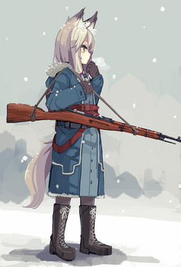 animal_ears belt black_body black_fur boots breath clothed clothing coat female fluffy fluffy_tail footwear fully_clothed fur gloves grey_hair gun hair handwear mosin-nagant outside ranged_weapon rifle shoes snow snowing solo standing tail topwear weapon white_body white_fur deadflow animal_humanoid canid canid_humanoid canine canine_humanoid fox_humanoid humanoid mammal mammal_humanoid tailed_humanoid 2015