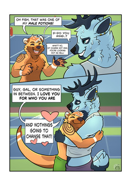 after_transformation anthro antlers border dialogue duo ear_piercing embarrassed horn hug love male piercing text white_border orionmeles rich_the_otter deer mammal mustelid new_world_deer otter absurd_res comic english_text hi_res
