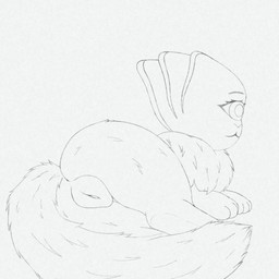 1_eye animal_genitalia animal_vulva female feral fluffy fluffy_tail genitals long_tail neck_tuft rear_view solo tail toony tuft vulva ace_core unknown_species 1:1 monochrome