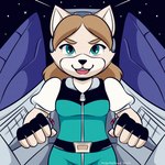 anthro arwing blonde_hair clothed clothing cockpit female fingerless_gloves fur gloves green_eyes hair handwear open_mouth pilot science_fiction smile solo space spacecraft tan_body tan_fur vehicle missmccloud nintendo star_fox fan_character lily_fox_(missmccloud) canid canine fox mammal 1:1 hi_res