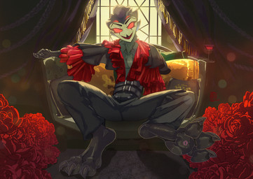 3_toes alcohol alternative_fashion anthro backlighting beak belt beverage big_feet biped bottomwear claws clothed clothing container cup drinking_glass feathers feet flower foot_focus furniture glass glass_container glass_cup goth hair inside legwear light looking_at_viewer male male_anthro neck_tuft open_mouth open_smile pants plant red_eyes rose_(flower) shirt sitting smile sofa solo talons toe_claws toes topwear tuft wine wine_glass xdarkspace hellaverse helluva_boss stolas_(helluva_boss) avian bird demon owl owl_demon hi_res lighting