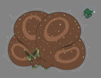 ambiguous_gender big_butt brown_body brown_eyes butt butt_expansion chest_tuft expansion feral freckled_butt freckled_face freckled_shoulders freckles huge_butt huge_hips huge_thighs hyper hyper_butt leaf leaf_hair leaf_tail motion_lines plant plant_hair pseudo_hair solo tail thick_thighs tuft watering_can wide_hips daeriusus nintendo pokemon cricket_(daeriusus) eeveelution generation_4_pokemon leafeon pokemon_(species) 2025 hi_res