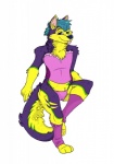 anthro blue_eyes blue_hair blue_nose bulge clothed clothing corset countershade_border crossdressing femboy fluffy fluffy_tail footwear fur green_eyes hair heterochromia legwear lingerie male panties pink_body pink_fur purple_body purple_fur simple_background socks solo sparklefur tail topwear underwear white_background yellow_body yellow_fur hotcrossbunnie pinki-husky canid mammal colorful_theme digital_media_(artwork) hi_res