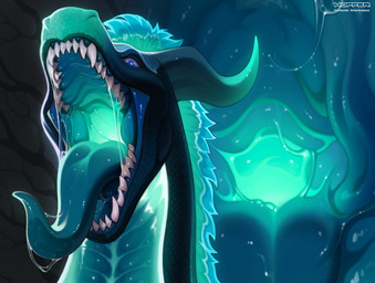 anthro black_body blue_body blue_fur blue_hair blue_mouth bodily_fluids bubble drooling drooling_tongue fangs feral fin fire flippers fluorescent_light fur hair horn light_hair light_mouth male mouth_shot neon open_mouth piercing purple_eyes saliva scales snout solo spikes teeth throat tongue tongue_out vore x-ray_view hoffersanchez mythology dragon mythological_creature mythological_scalie scalie hi_res