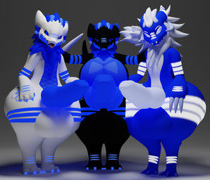 anthro balls big_balls big_breasts big_butt big_penis black_balls black_body blue_balls blue_body blue_eyes blue_penis breasts butt fur genitals group hand_on_leg hand_on_shoulder hand_on_thigh herm huge_balls huge_breasts huge_butt huge_penis huge_thighs hyper intersex looking_at_viewer male pear-shaped_figure penis simple_background tail tapering_tail thick_tail thick_thighs trio white_balls white_body white_penis wide_hips blueberrybesuru mythology blackberry_(blueberrybesuru) blueberry_(blueberrybesuru) mulberry_(blueberrybesuru) besuru dragon furred_dragon furred_scalie kobold lizard mythological_creature mythological_scalie reptile scalie wickerbeast 3d_(artwork) blender_(artwork) blender_cycles_(artwork) digital_media_(artwork) hi_res