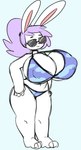 anthro big_breasts bikini breasts clothing eyewear female hair huge_breasts nipple_outline ponytail purple_hair solo sunglasses swimwear two-piece_swimsuit white_body angstrom marie_(angstrom) lagomorph leporid mammal rabbit 2017