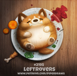 ambiguous_gender bone brown_body brown_fur character_on_plate chicken_meat cranberry_sauce eyes_closed feral food fruit fur humor lettuce meat pawpads plant plate pun roast_chicken_leg solo tan_body tan_fur text tomato vegetable visual_pun piper_thibodeau canid canine canis domestic_dog herding_dog mammal pastoral_dog welsh_corgi 2018 digital_media_(artwork) digital_painting_(artwork) painting_(artwork) url