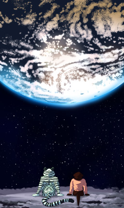 anime_style anthro duo earth female male moon on_the_moon planet space white_body naoto cyberpunk_edgerunners felid mammal mustelid otter pantherine tiger 3:5 absurd_res hi_res