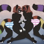 anthro bodily_fluids clothing duo excited female female/female hand_holding multicolored_tail panties paws rainbow_tail saliva saliva_string shy smile tail teasing underwear ajna ramzi_(razumi) razumi ailurid mammal red_panda 1:1 hi_res incest_(lore) sibling_(lore) twins_(lore)