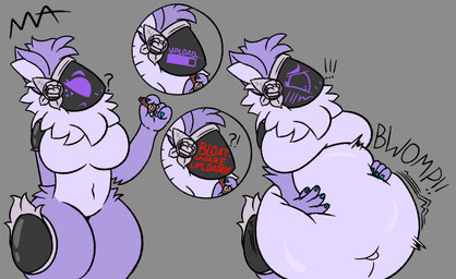 anthro bloatware breasts embarrassed female floral forced forced_inflation fur holding_belly inflation machine purple_body purple_fur solo surprise_inflation surprised thick_thighs usb_stick mementovivereart lavender_(lavenderteas) protogen absurd_res hi_res nonbinary_(lore)