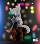 big_breasts breasts clothing cocktail_dress electronics exercise eyewear female footwear fur glasses high_heels legwear phone purple_eyes shoes socks stockings white_body white_fur mi_lan milan_(mi_lan) felid feline mammal absurd_res hi_res