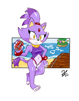 amber_eyes anthro beach beverage black_nose blush blush_lines bracelet breasts claws clothed clothing drinking feet female finger_claws fingerless_(marking) fungus grumpy jewelry mushroom navel_outline one-piece_swimsuit purple_body purple_claws purple_one-piece_swimsuit red_bracelet seaside shy soda solo swimwear toe_claws toeless_(marking) wide_hips henrytoons sega sonic_the_hedgehog_(series) blaze_the_cat domestic_cat felid feline felis mammal hi_res