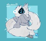 abdominal_bulge agender almost_fully_inside ambiguous_gender anal anal_vore anthro belly belly_on_ground big_belly big_tail bloated blue_pawpads bottomless bulge butt clothed clothing curvy_figure fluffy fluffy_tail fur head_first hoodie hoodie_only imprint living_buttplug living_insertion machine neck_tuft pawpads same_size_vore sitting sitting_on_another sitting_on_feet solo tail topwear topwear_only tuft voluptuous vore white_body white_fur bumbleblues buddy_(gurglegluts) living_toy protogen hi_res