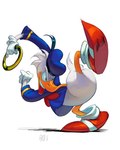 >:d beak bottomless bottomless_male bow_tie clothed clothing cosplay crossover_cosplay feathers featureless_crotch footwear gloves handwear holding_object male one_leg_up open_mouth orange_beak pitching_position raised_leg ring_(sonic) sailor_cap sailor_uniform semi-anthro shadow shoes simple_background solo teeth toothed_beak white_background white_body white_feathers brdte disney sega sonic_the_hedgehog_(series) donald_duck sonic_the_hedgehog anatid anseriform avian bird duck 4:5 crossover hi_res signature