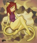 anthro bottomless clothed clothing crossdressing femboy genitals male penis pink_eyes solo tail wide_hips doxy acacia_prium felid lion mammal pantherine