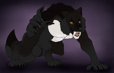 animal_genitalia anthro balls black_body black_claws black_fur black_nose black_pawpads claws fangs finger_claws fingerpads fully_sheathed fur genitals glistening glistening_eyes grey_balls grey_body grey_fur grey_sheath male male_anthro muscular muscular_anthro muscular_male open_mouth pawpads pupils sheath slit_pupils solo teeth white_body white_fur yellow_eyes killthe_demon mythology canid canine mammal mythological_canine mythological_creature werecanid werecanine werecreature werewolf hi_res