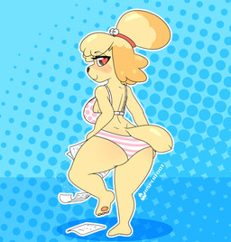 anthro big_breasts bikini breasts butt butt_pose clothed clothed_anthro clothed_female clothing eyebrows female female_anthro halftone_background heart_eyes heart_symbol looking_at_viewer paper pattern_background pose simple_background smile solo swimwear two-piece_swimsuit conditional_dnp whisperfoot animal_crossing nintendo isabelle_(animal_crossing) canid canine canis domestic_dog mammal shih_tzu toy_dog 2020 digital_media_(artwork) halftone hi_res