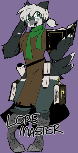 4_toes adjusting_glasses anthro barefoot beak belt biped black_body black_feathers book breasts brown_clothing brown_dress card clothing digitigrade dress eyewear feather_hands feathers feet female glasses green_eyes green_scarf hair holding_book holding_object loremaster open_beak open_mouth pigtails purple_background scarf scroll shirt short_hair simple_background small_breasts solo text toes topwear tunic wearing_glasses white_hair wide_hips hijackerdraws dungeons_and_dragons hasbro wizards_of_the_coast fukiyo_(pokeandpenetrate) avian bird owl english_text