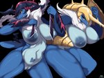 anthro anthrofied areola big_breasts blue_areola blue_nipples breasts dual_wielding duo eyelashes female fingers genitals holding_object holding_weapon huge_breasts innie_pussy nipples pokemorph pussy simple_background weapon taphris nintendo pokemon pokemon_legends_arceus generation_5_pokemon generation_8_pokemon hisuian_form hisuian_samurott pokemon_(species) regional_form_(pokemon) samurott 2022 4:3 absurd_res digital_media_(artwork) hi_res