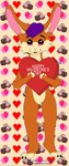 4_toes anthro balloon box_of_chocolates buckteeth candy chocolate claws crotch_tuft dessert detailed_background feet finger_claws fluffy food fur hair heart_eyes heart_symbol holding_object holidays inflatable inner_ear_fluff male orange_body orange_fur pattern_background pink_eyes pink_inner_ear pink_tongue pleading_eyes purple_hair scut_tail short_tail simple_background smile solo tail tan_body tan_fur tan_inner_ear_fluff teeth toe_claws toes tongue tuft rabbitemperor11 valentine's_day sophia_(sophia_e._carrots) hare lagomorph leporid mammal absurd_res hi_res