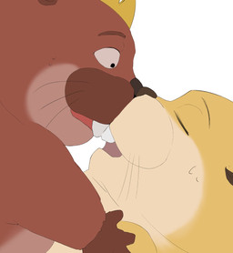 anthro bodily_fluids brown_body crown duo headgear king royalty simple_background slightly_chubby sweat sushikorourcon disney hoppers_(disney) pixar king_george_(hoppers) loaf_(hoppers) beaver mammal rodent 2026 hi_res