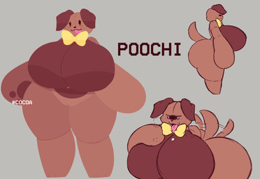 anthro big_breasts big_butt biped bodily_fluids bow_tie breasts breath brown_body brown_ears brown_tail butt dripping eyelashes featureless_breasts feet female floppy_ears folded_ears freckled_face freckles front_view genitals grey_background hand_on_breast huge_breasts huge_butt motion_lines multicolored_body nude nude_female plushie saliva saliva_drip side_view simple_background simple_eyes solo tail text thick_thighs tongue tongue_out two_tone_body vulva wide_hips cocoaberry lovedoll_toy_factory fan_character poochi_(cocoaberry) animate_inanimate canid canine canis domestic_dog living_plushie mammal 2026 absurd_res artist_name character_name digital_media_(artwork) hi_res lineless multiple_images