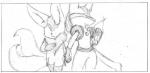 2_tails ambiguous_gender anthro duo hand_holding multi_tail simple_background spikes tail matsu nintendo pokemon canid canine generation_4_pokemon generation_6_pokemon lucario mammal meowstic pokemon_(species) monochrome sketch source_request story story_in_description