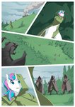 absurd_res ambiguous_gender anthro cloak cloak_only clothed clothing comic diamond_mind equid equine female gargoyle hi_res horn khiv male mammal melee_weapon mythological_creature mythological_equine mythology okata partially_clothed plant ruins scared shrub smoke strategically_covered surprise sword tree unicorn weapon