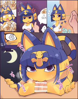 anthro bangs big_penis biped blue_hair bob_cut breasts censor_bar duo erection fellatio female genitals hair male male/female markings oral oral_penetration penetration penile penile_penetration penis penis_in_mouth prostitution purple_eyes sex striped_markings striped_tail stripes tail tail_markings uraeus yellow_body yellow_face yellow_inner_ear himimi animal_crossing nintendo ankha_(animal_crossing) domestic_cat felid feline felis human mammal 2024 censored digital_media_(artwork) hi_res