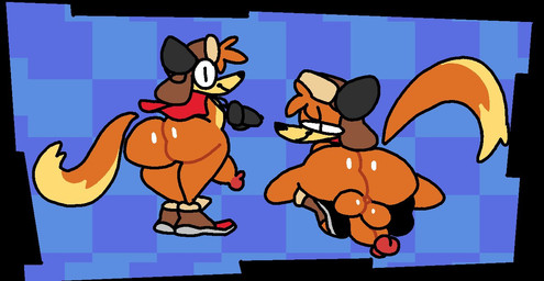 anthro backsack balls big_butt big_penis black_ears brown_clothing brown_hat brown_headwear butt cape checkered checkered_background clothing crossed_arms footwear fur genitals glans half-closed_eyes hat headgear headwear humanoid_genitalia humanoid_penis kneeling looking_back male multicolored_body multicolored_fur narrowed_eyes orange_body orange_fur pattern_background penis presenting presenting_hindquarters red_cape red_clothing shoes simple_background smile solo tan_body tan_fur thick_thighs two_tone_body two_tone_fur two_tone_tail superiorfox sega sonic_the_hedgehog_(series) fan_character wyatt_(synkaefoxu) canid canine fox mammal digital_media_(artwork)