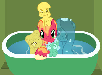 bath bathtub bedroom_eyes bodypaint bubble cloth grin group half-closed_eyes looking_at_viewer male narrowed_eyes nervous one_eye_closed ponification seductive smile soap sponge wash wash_cloth water wink badumsquish friendship_is_magic hasbro my_little_pony big_macintosh_(mlp) fan_character equid equine horse mammal pony hi_res