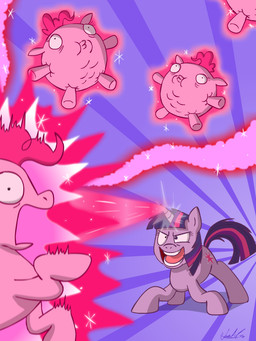 cutie_mark female feral fur group hair horn inflation multicolored_hair pink_body pink_fur pink_hair purple_body purple_eyes purple_fur purple_hair quadruped simple_background tail two_tone_hair isaiahdjkim friendship_is_magic hasbro my_little_pony mythology pinkie_pie_(mlp) twilight_sparkle_(mlp) earth_pony equid equine horse mammal mythological_creature mythological_equine pony unicorn 2012 3:4 hi_res signature