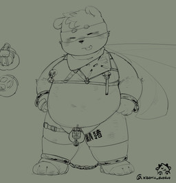 anthro bdsm body_writing brainwashing cape chain chastity_cage chastity_device clothing corruption cuff_(restraint) footwear harness hero kerchief male nipple_piercing nipple_ring nipples object_in_urethra overweight penetration piercing plug_(sex_toy) restraints ring_piercing sex_toy shackles slightly_chubby socks solo sounding_rod standing stirrup_socks text tongue tongue_out urethral urethral_penetration urethral_plug young xunli_170 bear mammal chinese_text hi_res sketch