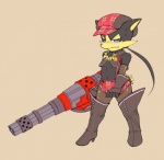 anthro biped blush boots bottomwear clothed clothing cosplay crossdressing femboy footwear gatling_gun gun hat headgear headwear high_heeled_boots high_heels legwear machine_gun male miniskirt ranged_weapon shoes simple_background skirt solo thigh_boots thigh_highs weapon shaolin_bones bandai_namco god_eater klonoa_(series) alisa_amiella guntz canid canine canis mammal wolf digital_drawing_(artwork) digital_media_(artwork)