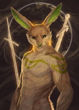 abs anthro athletic athletic_anthro athletic_male buckteeth fantasy fur green_body green_eyes green_fur grey_body grey_fur long_ears looking_at_viewer male male_anthro melee_weapon nude nude_anthro nude_male pecs solo sword teeth weapon white_body white_fur conditional_dnp mintyderg royz lagomorph leporid mammal rabbit 2020 hi_res