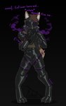 anthro assault_rifle dialogue digitigrade gas_mask gun laser_sight latex_suit male mask ranged_weapon rifle silencer solo sound_effects text weapon lukst canid canine mammal absurd_res english_text hi_res