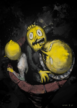 bald clothed clothing fight food fruit group lemon male not_furry overweight plant skinny teeth trio yellow_body yellow_skin suso22 adventure_time cartoon_network earl_of_lemongrab candy_people_(at) elemental_creature flora_fauna food_creature food_humanoid humanoid lemon_people living_fruit living_lemon digital_media_(artwork) hi_res painting_(artwork)