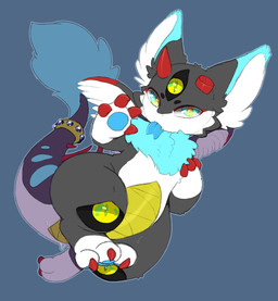3_eyes ambiguous_gender anthro claw_fingers claws feathered_wings feathers fur hair horn kemono looking_at_viewer multi_eye nude pawpads paws simple_background solo spines tail teeth tongue tongue_out wings backsash 2025 digital_media_(artwork) hi_res