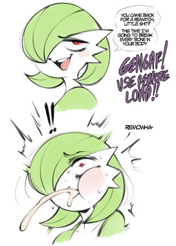 blush bodily_fluids cum cum_in_mouth cum_inside dialogue exclamation_point eyebrows female genital_fluids green_hair hair not_furry open_mouth red_eyes solo talking_to_another text tongue saltyxodium nintendo pokemon gardevoir generation_3_pokemon humanoid pokemon_(species) 2026 english_text hi_res