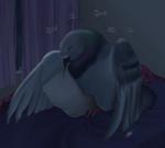 ambiguous_gender avian_feet beak bed bedroom blush cere_(anatomy) detailed_background eyes_closed feathered_wings feathers feet feral furniture grabbing_sheets grey_body grey_feathers grinding inside masturbation night nude on_bed pillow pillow_humping solo spread_wings tail tail_feathers text toes window wings zoeyhoshi hatoful_boyfriend kawara_ryouta avian bird columbid pigeon rock_dove 2015 english_text