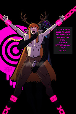 ankle_cuffs antlers ball_grab balls bdsm black_body black_hair black_skin bodily_fluids bondage bound brown_body brown_fur chain chained cuff_(restraint) cum cum_drip dialogue dripping duo female fur genital_fluids genitals glowing glowing_eyes hair hime_cut holding_chin hooves horn leaking leaking_cum light_body light_skin long_hair looking_at_another looking_pleasured magic male male/female navel nipples nude nude_female nude_male open_mouth orange_eyes orange_hair penis pink_eyes reach_around restraints shackled shackles smile smiling_at_another spread_eagle submissive submissive_male tongue tongue_out wrist_cuffs zerospanda felix_agalith animal_humanoid deer deer_humanoid demon faun humanoid mammal mammal_humanoid absurd_res hi_res